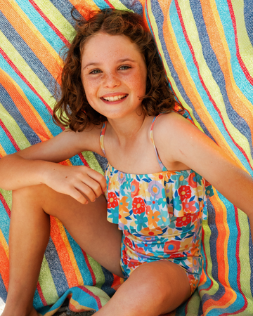 Girls' one-piece swimsuit, colored flowers