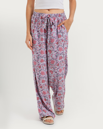 Women's viscose trousers with small leaves