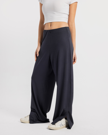 Women's polyamide wide leg trousers with opening