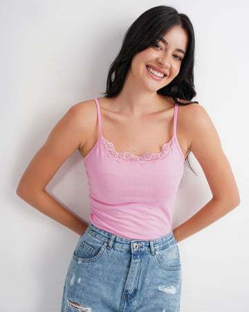 Lace-trimmed strappy top