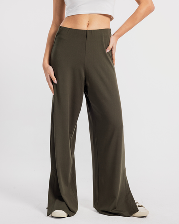 Women's polyamide wide leg trousers with opening