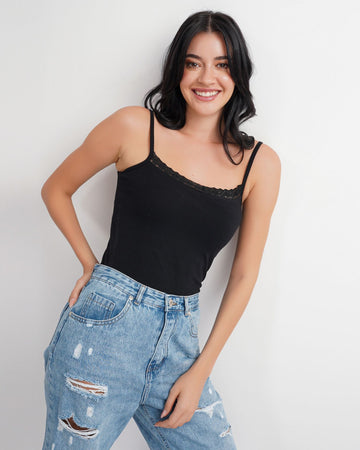 Lace-trimmed strappy top