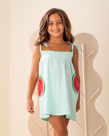 Watermelon Pocket Strap Dress cotton